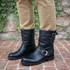 FRYE Veronica Flex Short Black Leather Moto Boots, 7.5B